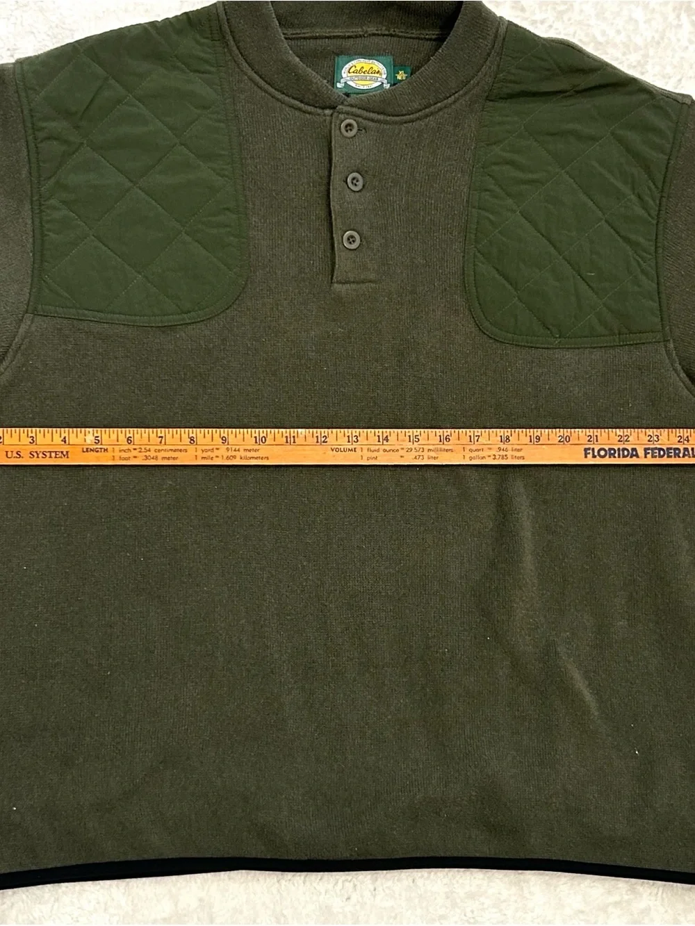Cabelas Men’s Pullover Green Polartec Fleece Hunting Sweater Quilted Patch XL